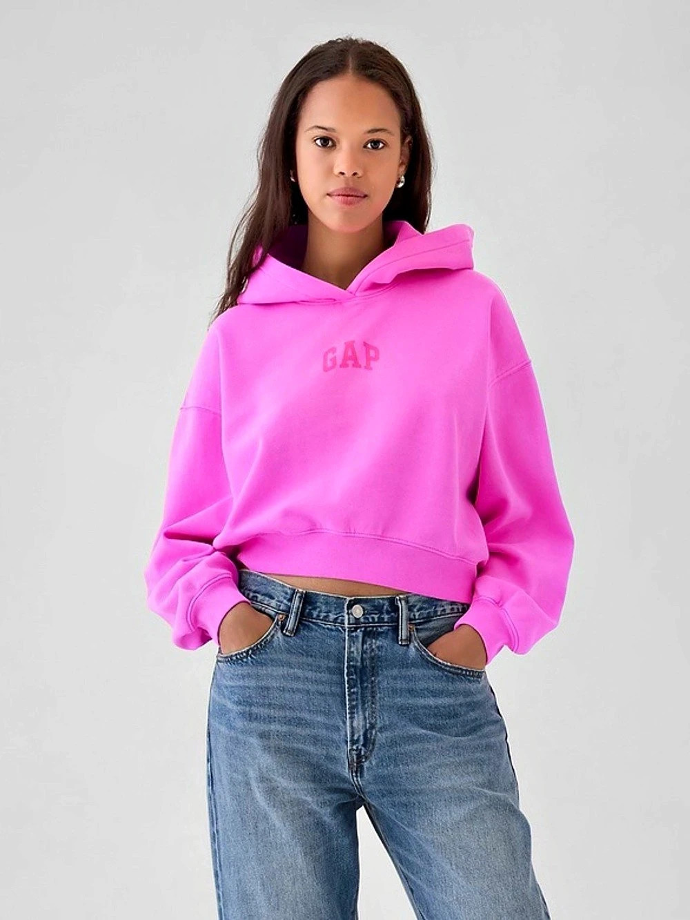 GAP VintageSoft Crop Logo Hoodie in Pink